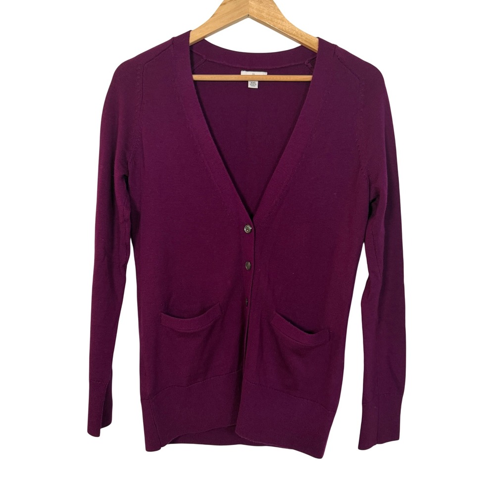 L.L. Bean Signature Cardigan Womens XXS Purple Excellent Merino Wool V-Neck